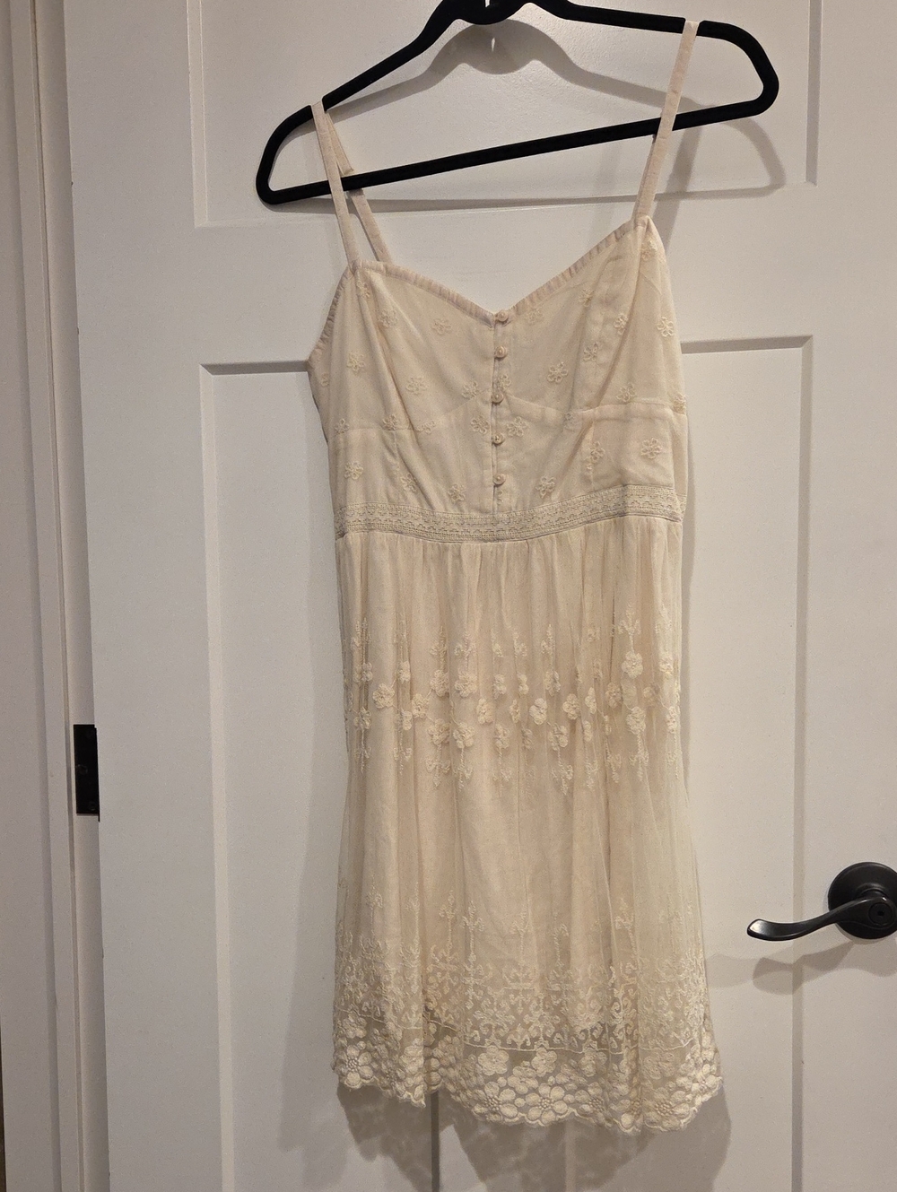 American Eagle Outfitters Cream Embroidered Spaghetti Strap Mini Dress